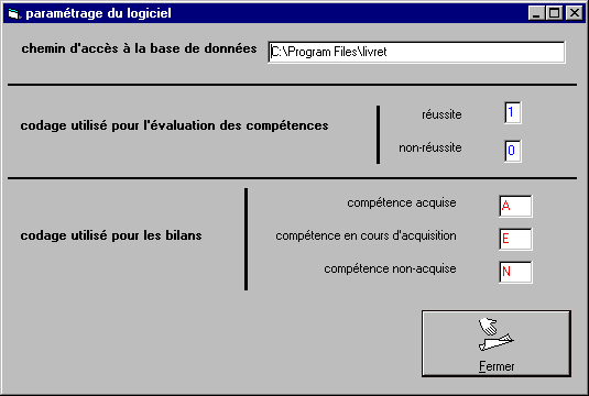 fentre des paramtres du logiciel